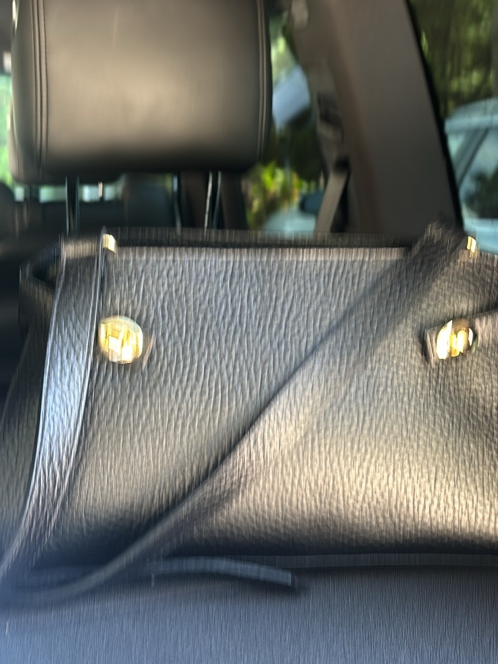 Black Leather Shoulder Bag with Gold Turn-Lock Accents